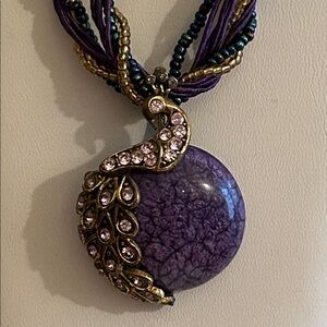 Majestic Purple and Gold Peacock Necklace